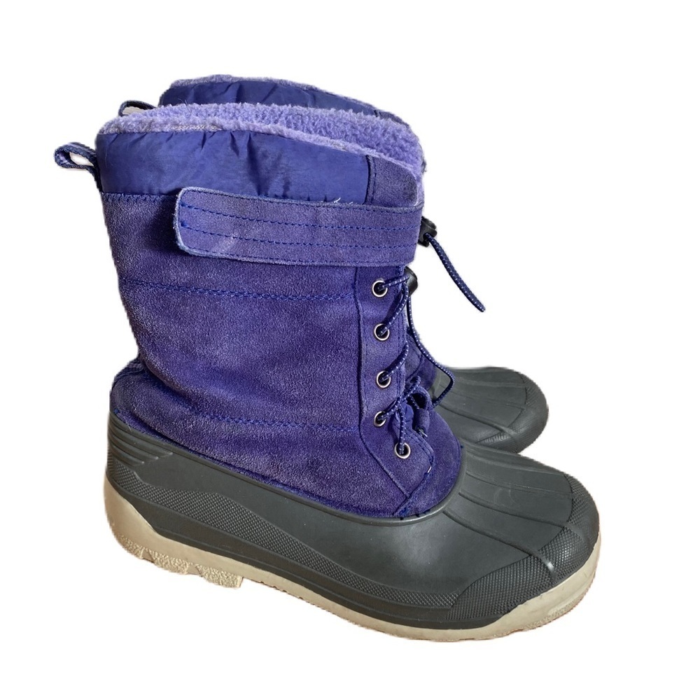 Lands End Purple Leather Snow Boots Sz 6 Girls Youth Winter Rain Faux Fur Lined